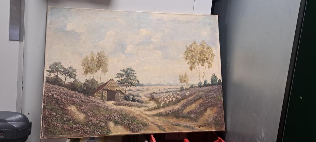 Schilderij: Heidegezicht met schaapherder en schapen, Ophalen