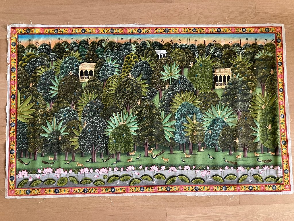 Groot Schilderij India Pichwai 153x93, Antiek en Kunst, Schilderij, India, Ophalen of Verzenden, Geschilderd