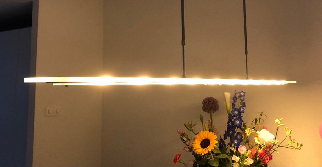 Eettafe hanglamp te koop, Ophalen, Overige fittingen, Zo goed als nieuw, Glas