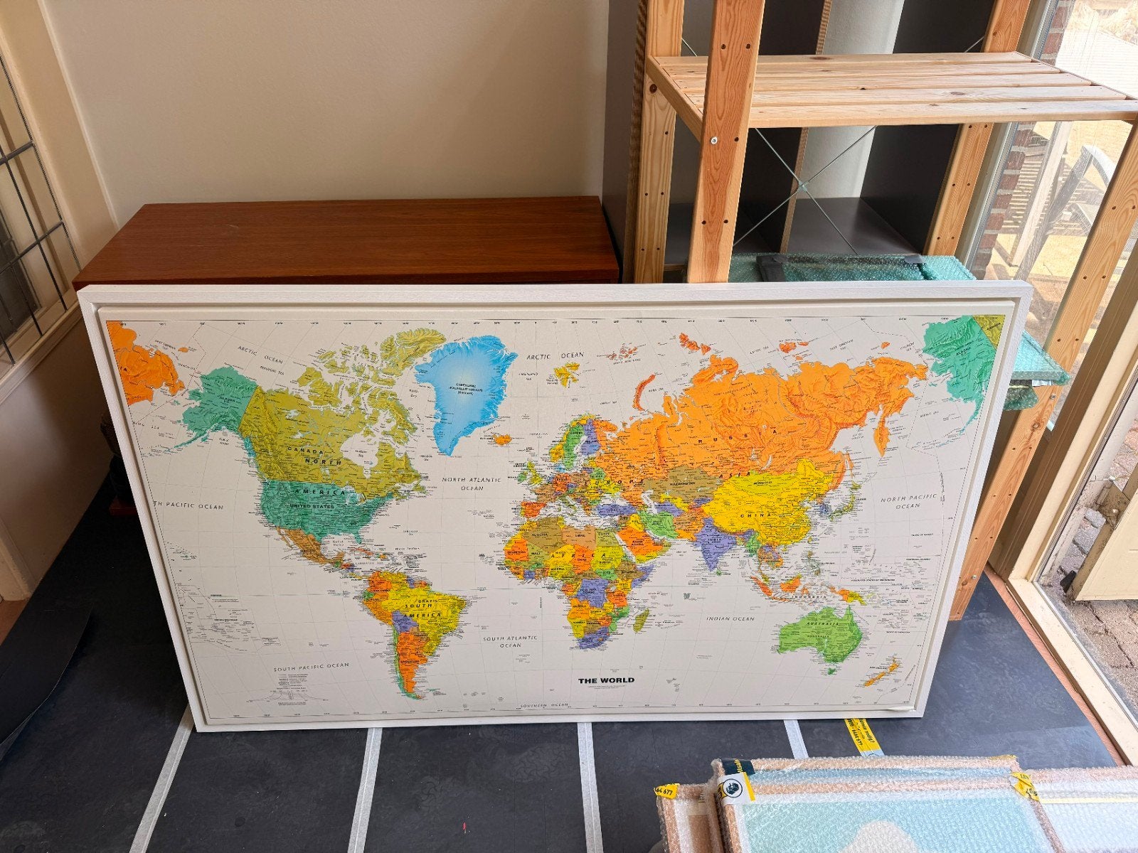 Grote wereldkaart op canvas - 156x99 cm, Ophalen, Gebruikt, 125 cm of meer, Schilderij