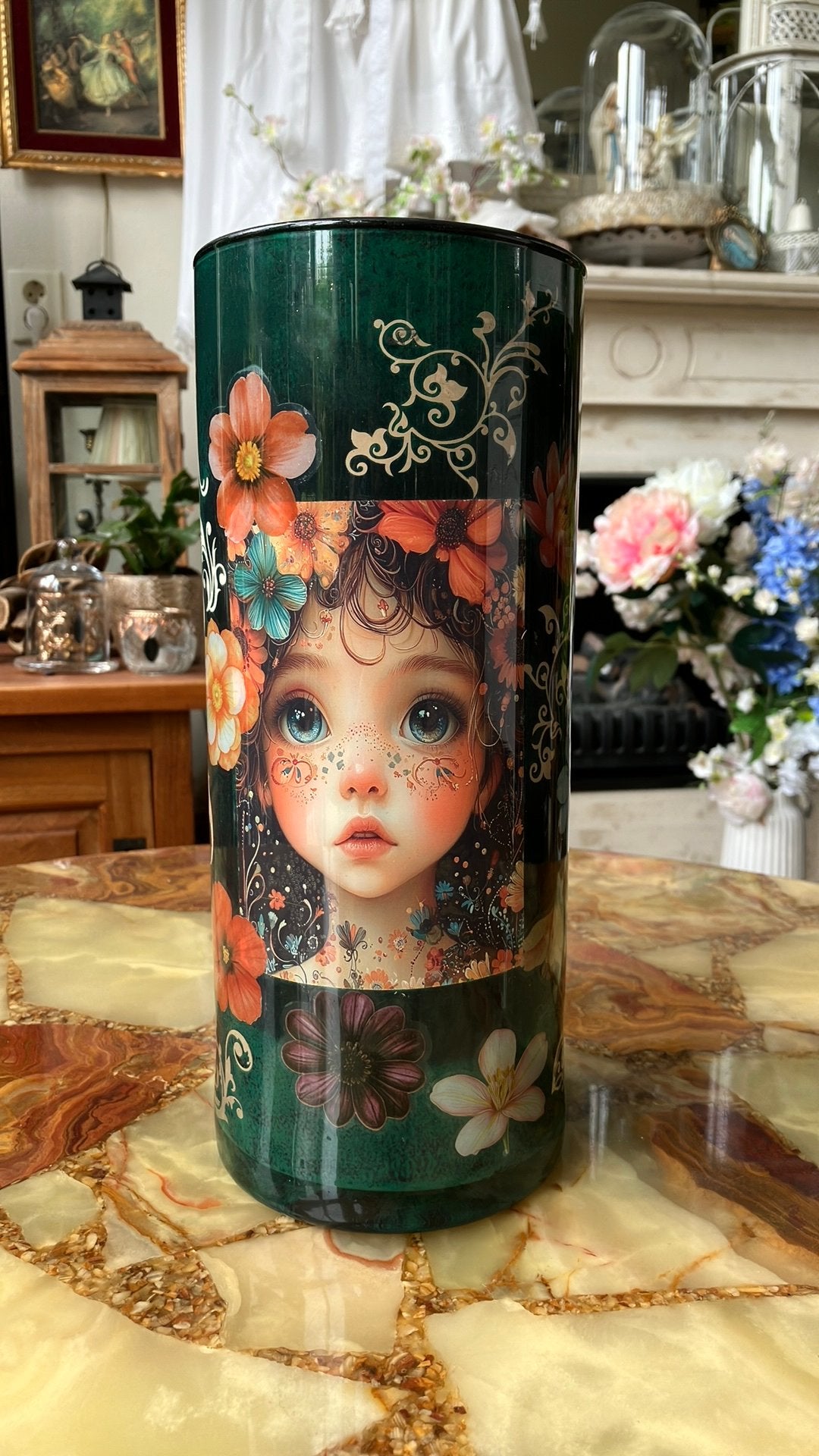 Siervaas decoupage, Ophalen, Nieuw, Glas, Minder dan 50 cm