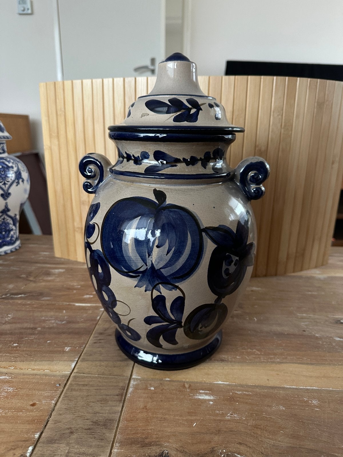 Vintage aardewerken pot met deksel - Handgeschilderd, Antiek en Kunst, Ophalen