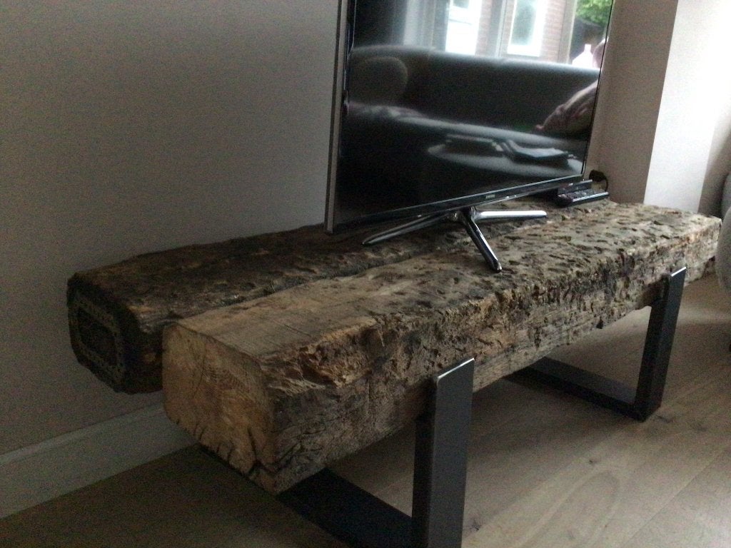 Dressoir / tv meubel, Ophalen, 100 tot 150 cm, Zo goed als nieuw, Antieke spoorbielzen