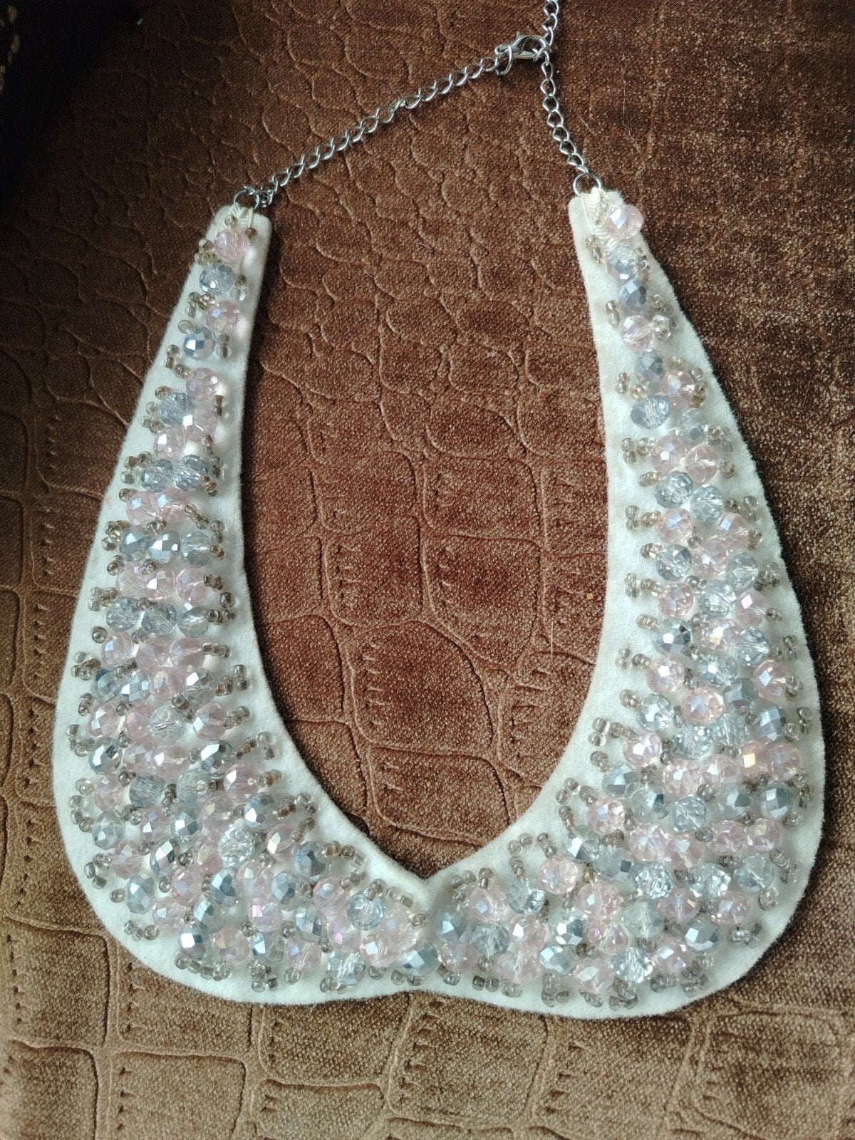 Unieke Kraagketting met Roze en Zilveren Kralen, Overige materialen, Wit, Ophalen of Verzenden, Verstelbaar