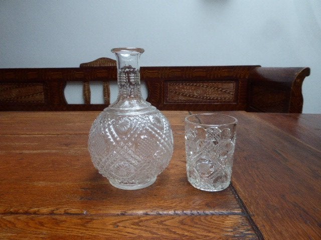 Art deco persglazen karaf met glas, Ophalen of Verzenden