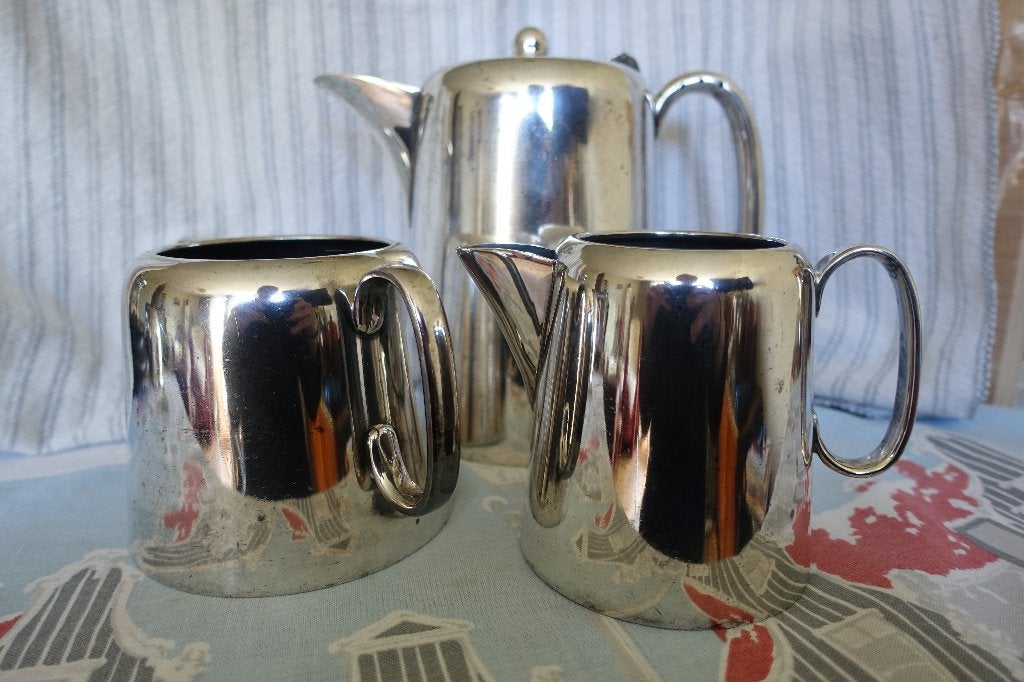 zwaar verzilverde Engelse koffieset uit Sheffield, Antiek en Kunst, Antiek | Goud en Zilver, Ophalen of Verzenden, Zilver