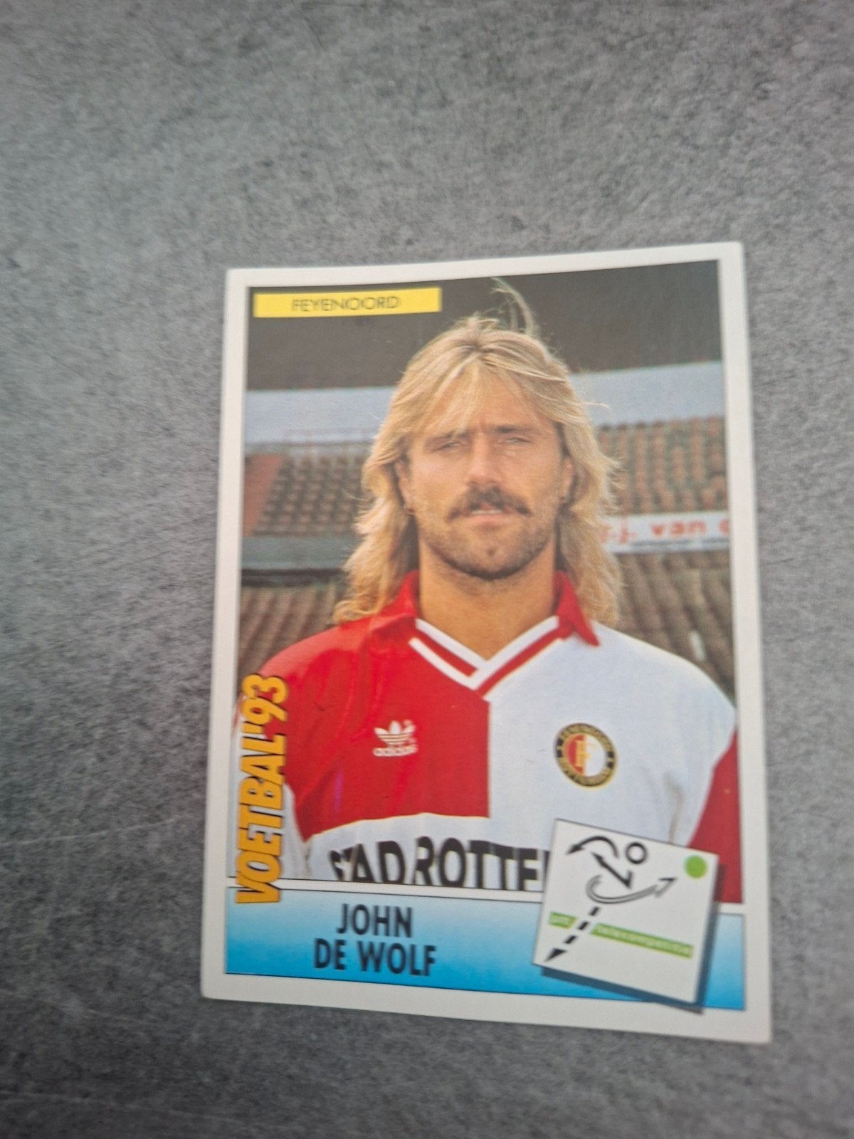 Panini sticker Voetbal 93. John de Wolf Feyenoord., Ophalen of Verzenden, Zo goed als nieuw, Sticker
