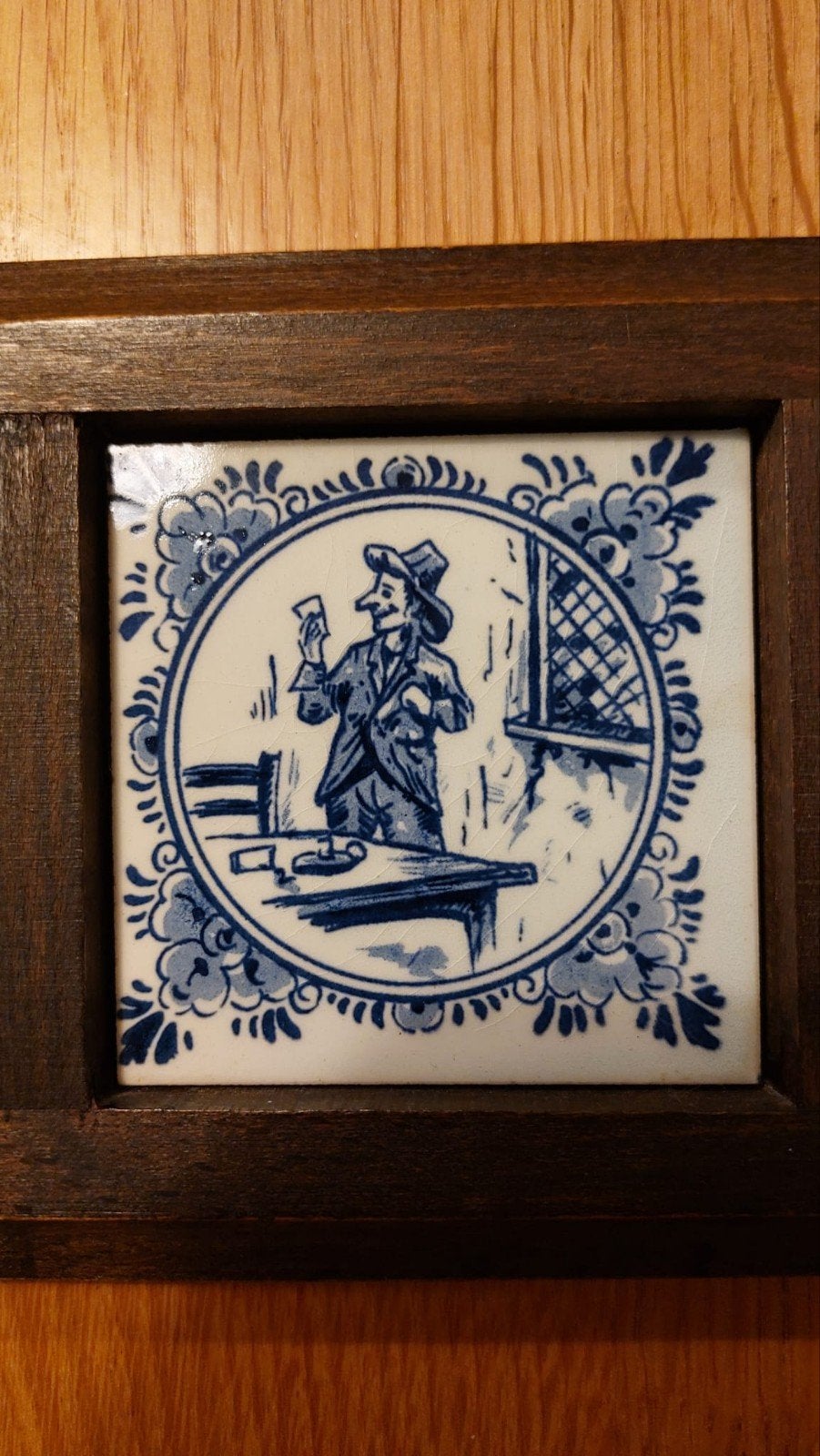 Delfts blauwe tegel in lijst., Antiek en Kunst, Ophalen