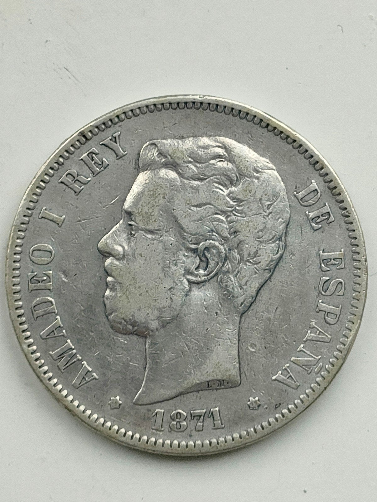 Zilveren Spaanse 5 Pesetas Amadeo I Munt 1871 SDM, Ophalen of Verzenden, Overige landen