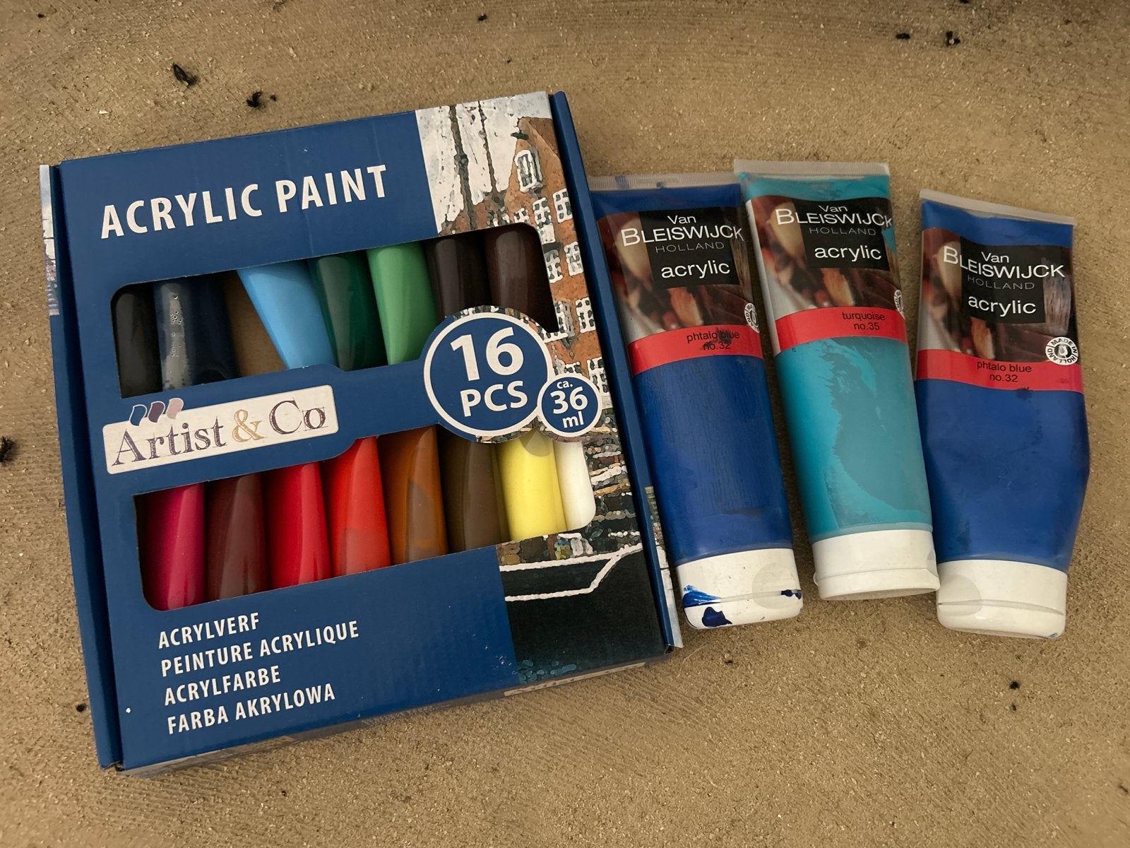 Acrylverf set: Artist & Co (16 stuks) en Van Bleiswijck, Ophalen of Verzenden, Gebruikt, Acrylverf