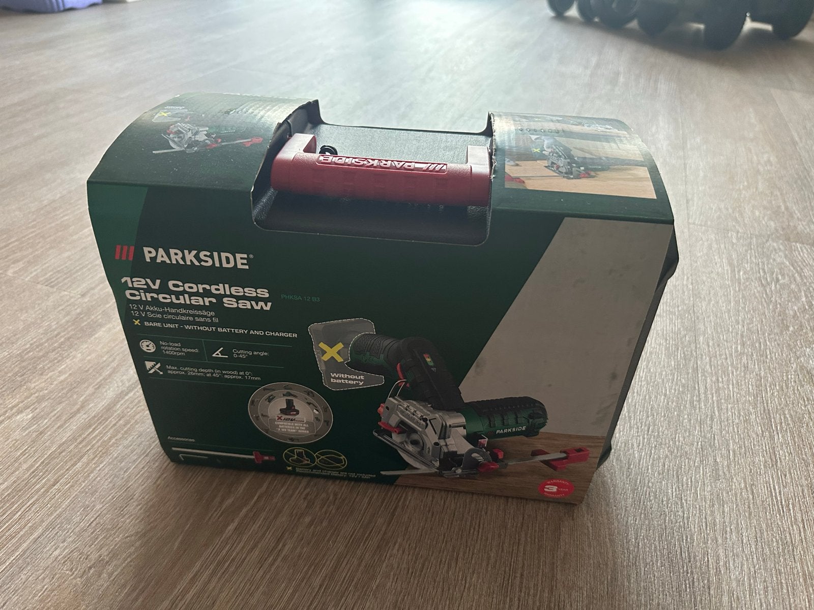 Parkside 12V Accu Cirkelzaag - Nieuw en Ongebruikt, Cirkelzaag, Nieuw, Ophalen of Verzenden, 30 tot 70 mm