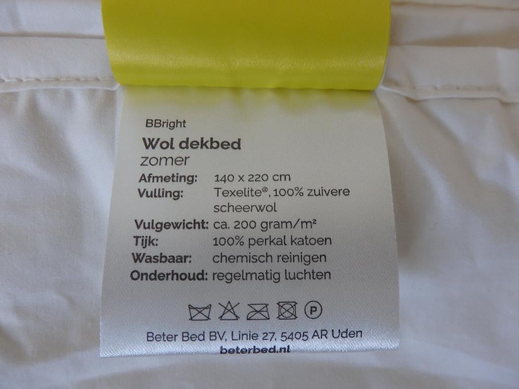Wollen  Zomerdekbed 140x220 100% zuiver scheerwol., Ophalen, Eenpersoons, Wit, Nieuw