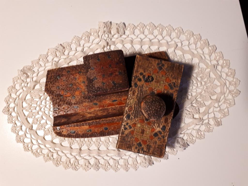 Inktstel met blotter antiek hout met lichte schildering, Ophalen of Verzenden