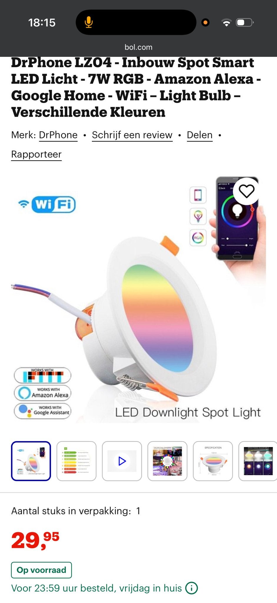 10x DrPhone LZ04 Inbouw Smart LED Spot - RGB - WiFi - 7W, Huis en Inrichting, Overige merken, Meerkleurig, Nieuw, Ophalen of Verzenden