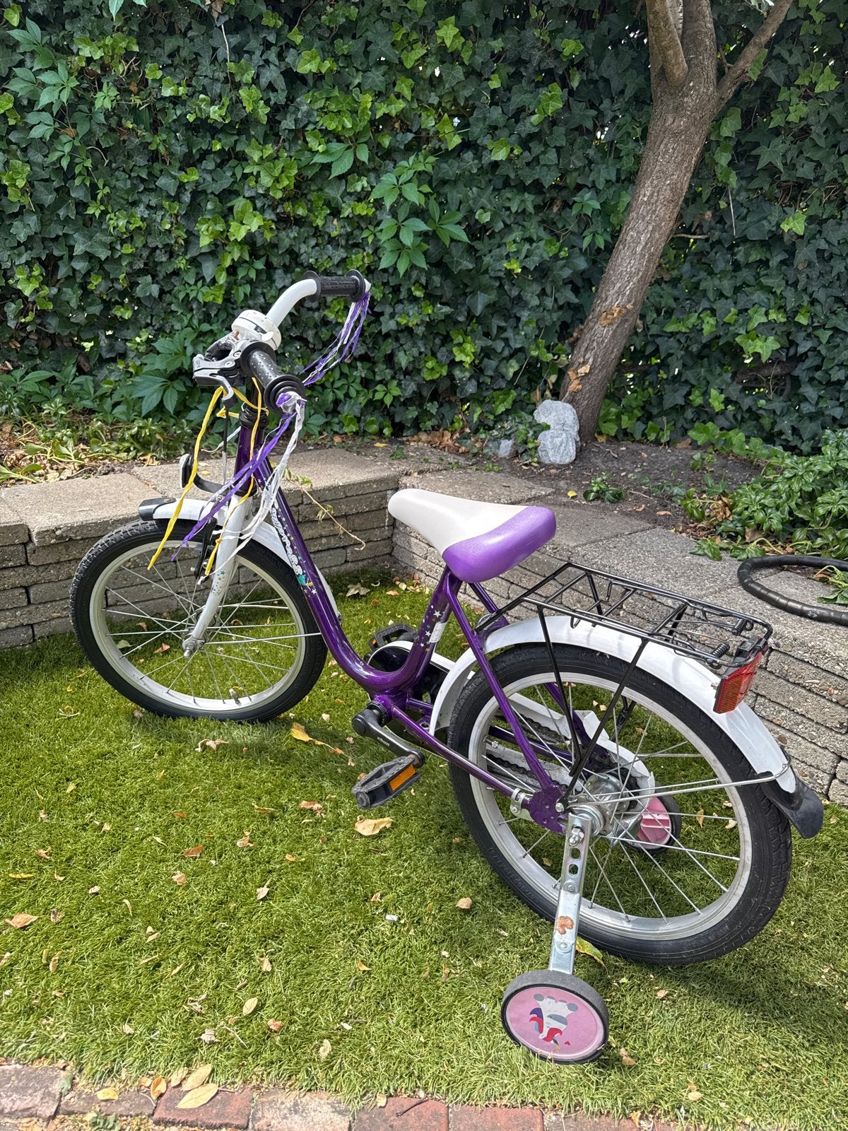Kinderfiets 18 inch paars met zijwieltjes, Ophalen, Terugtraprem, Zijwieltjes, 16 tot 20 inch