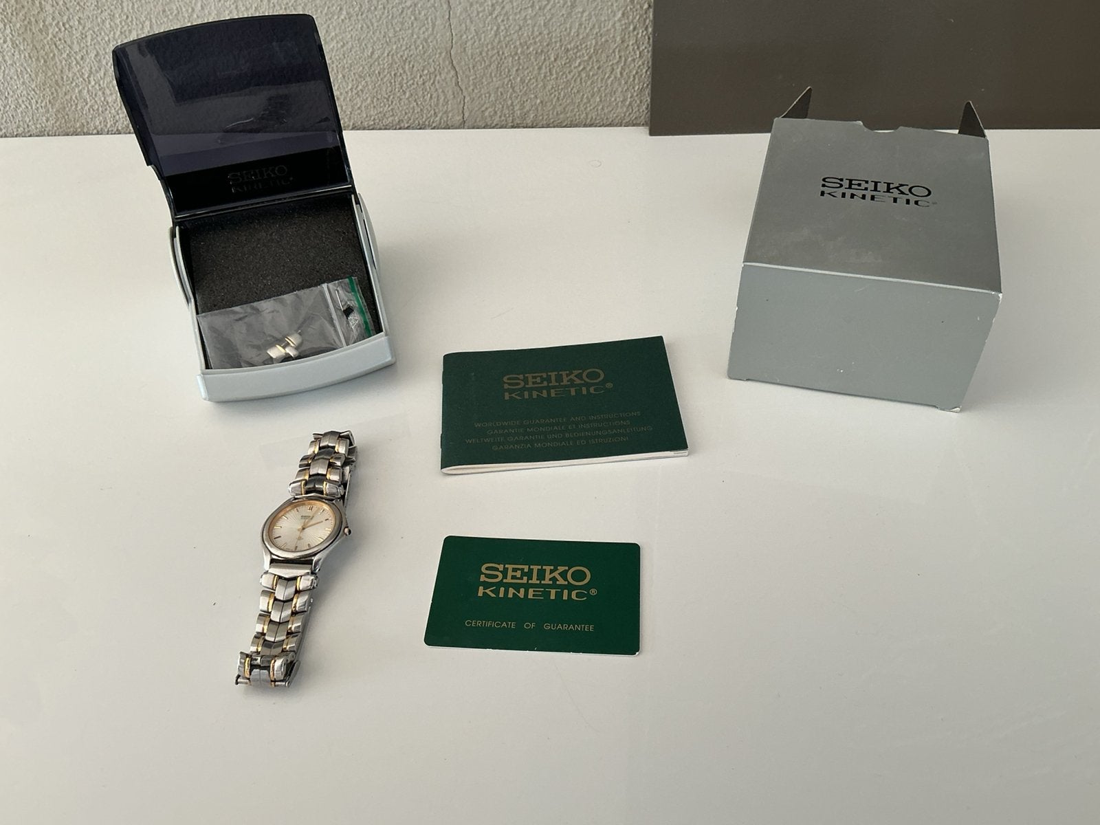Seiko kinetic - vintage horloge - full set met certificaat, Ophalen of Verzenden, Zo goed als nieuw, Staal, Seiko