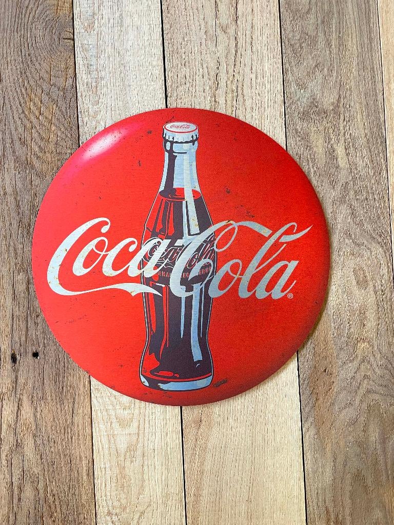 Reclamebord Coca Cola, aluminium, rvs look, afm 40x40 cm, Ophalen of Verzenden, Nieuw, Reclamebord