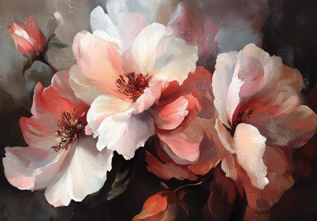 Geschilderde Pioenrozen fotobehang, romantisch, bloemen, Verzenden, Minder dan 10 m², Bloemen behang, pioenrozen, schilderij, pioenroos