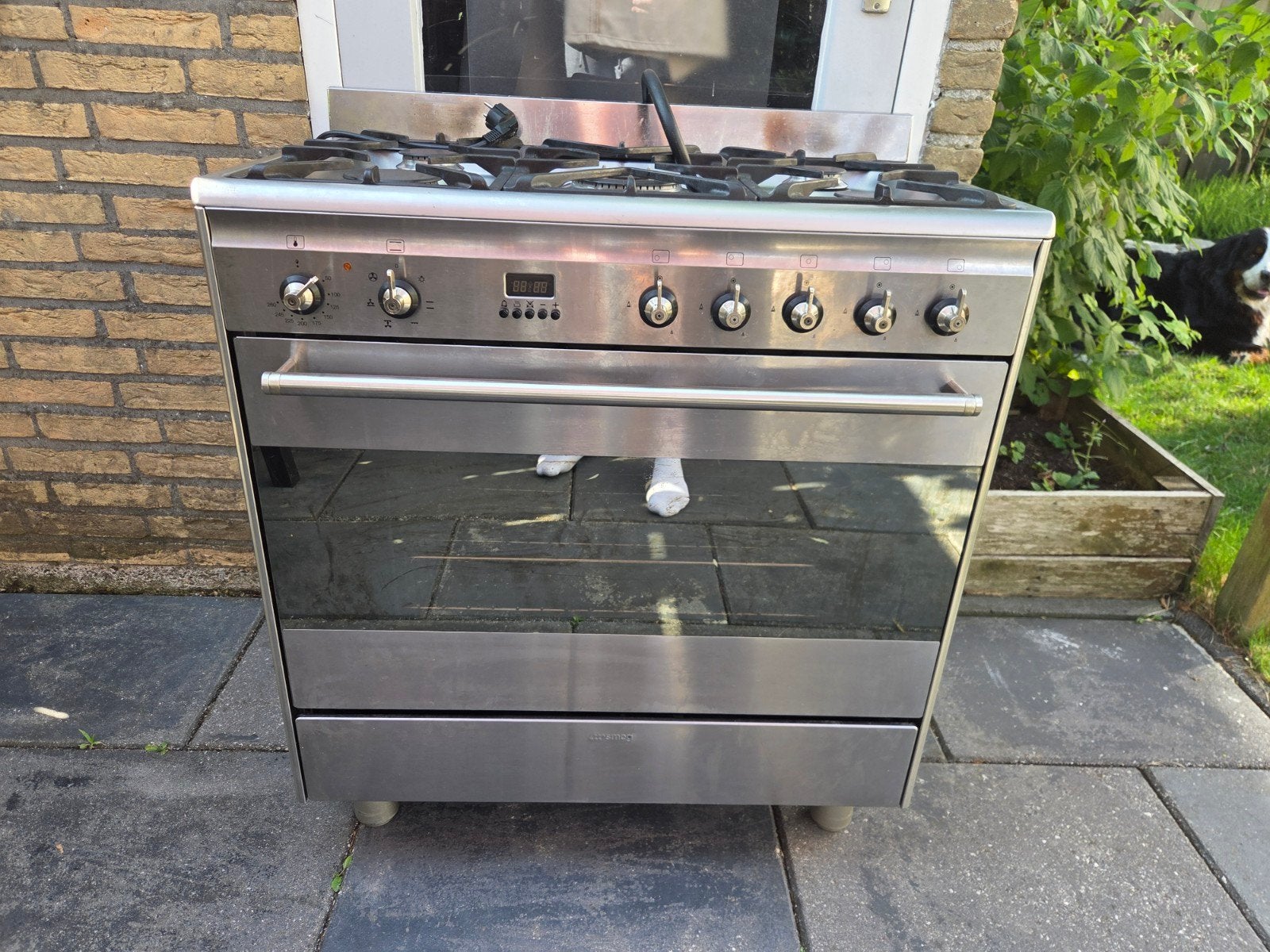 RVS Smeg Fornuis (80x60cm) - 5 Gasbranders, Heteluchtoven, Witgoed en Apparatuur, Fornuizen, Ophalen, Gebruikt, 60 cm of meer