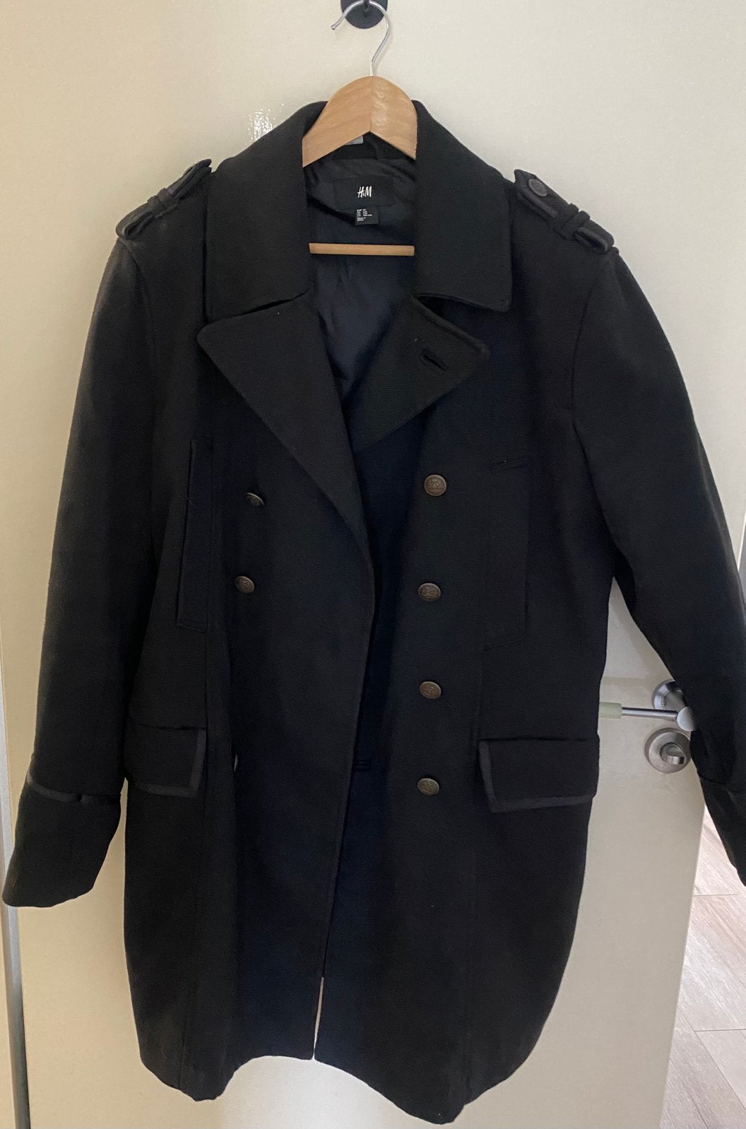 H&M Zwarte Double-Breasted Jas - Maat 54 (L), Verzenden, Zo goed als nieuw, Maat 52/54 (L), Zwart