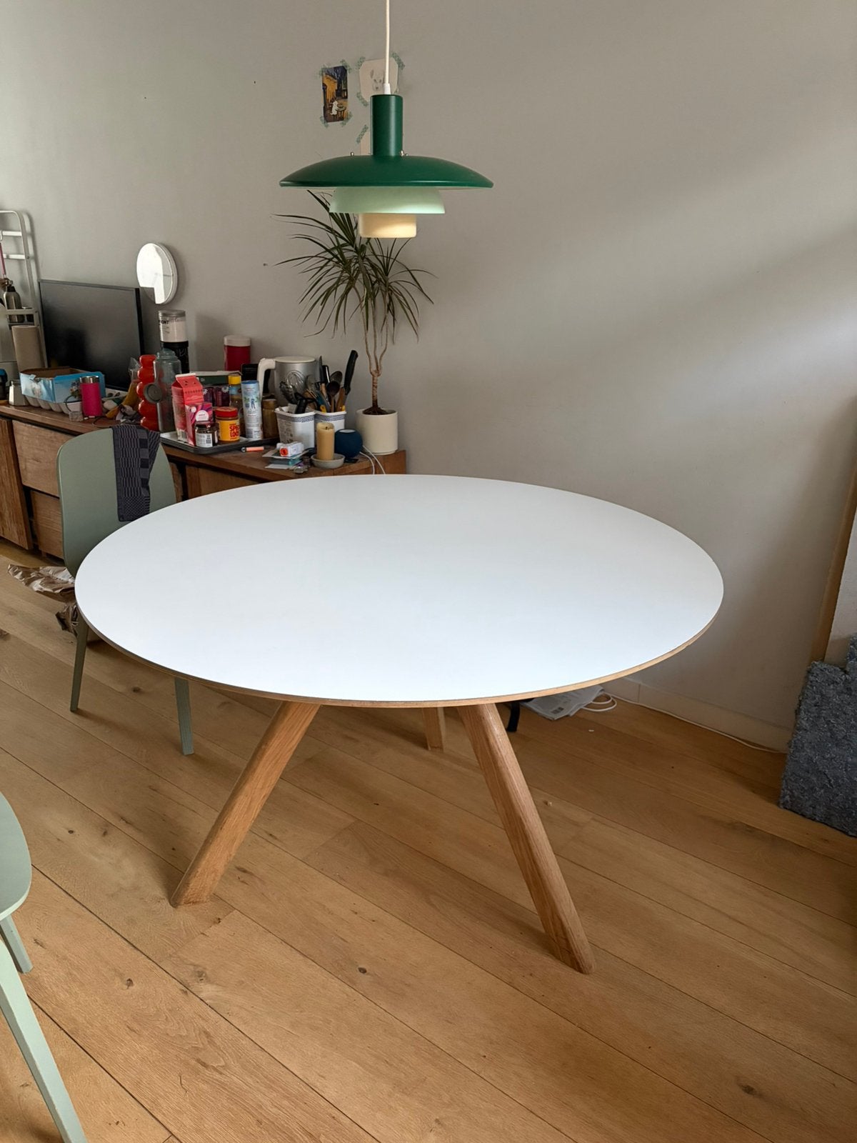 Hay CPH 20 eettafel rond 120cm eik/wit linoleum, Gebruikt, Rond, Ophalen of Verzenden, Scandinavisch, modern