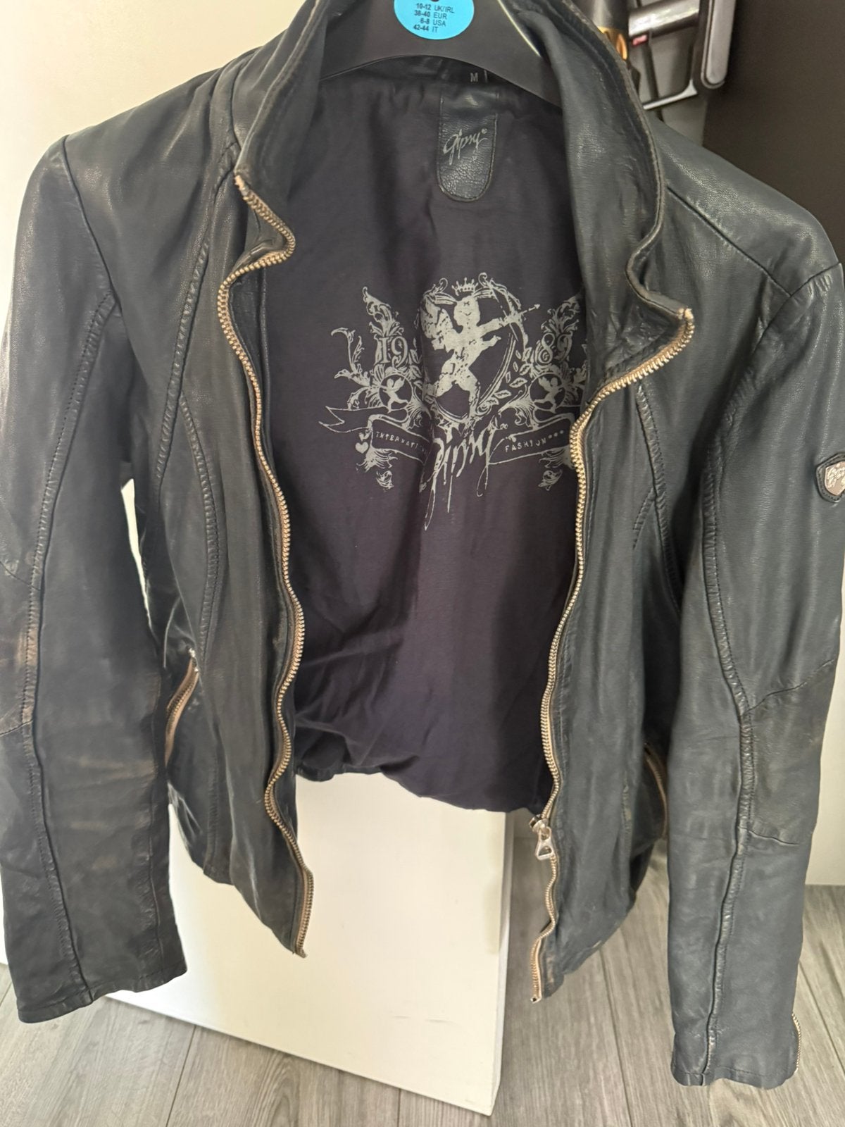 Gipsy merk vintage leren jasje als nieuw maat M, Ophalen of Verzenden, Zo goed als nieuw, Maat 38/40 (M), Blauw