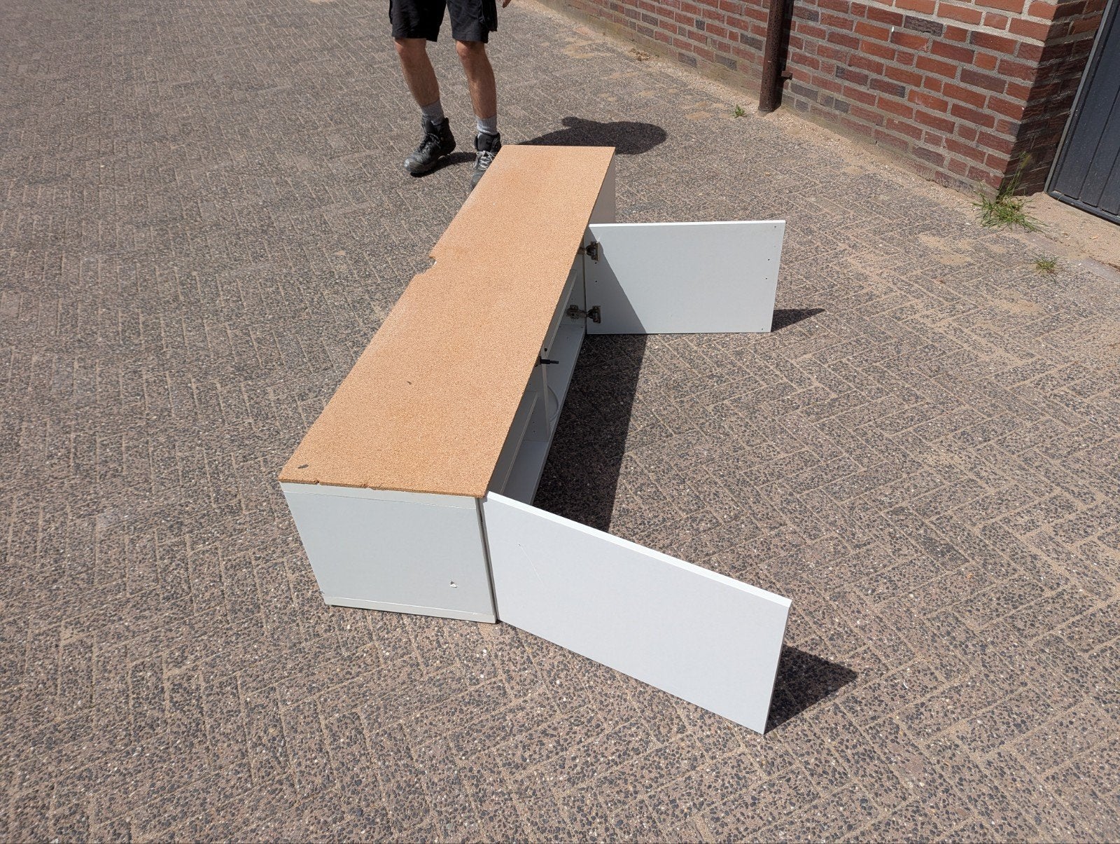 Witte tv-meubel met kurken blad, Ophalen, Gebruikt, 150 tot 200 cm, Minder dan 100 cm