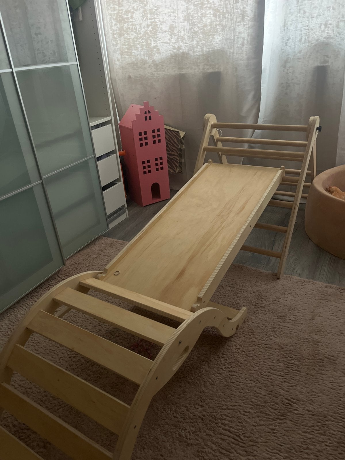 3-delig houten speeltoestel: klimrek, glijbaan & schommel, Kinderen en Baby's, Ophalen, Gebruikt, Glijbaan