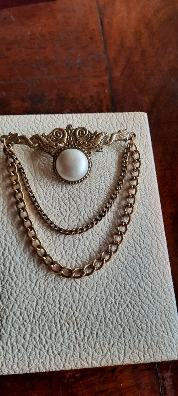 Vintage Victoriaanse broche met cabochon parel, Ophalen of Verzenden, Overige materialen