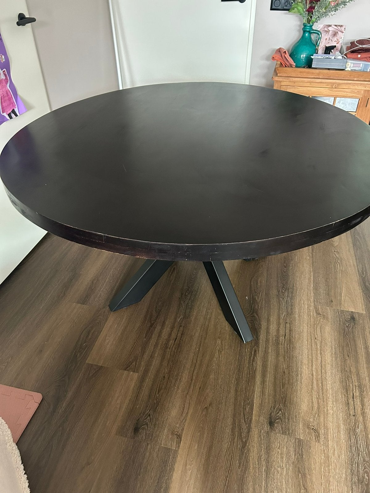 Zwarte ronde eettafel, Ophalen, Gebruikt, 100 tot 150 cm, Rond