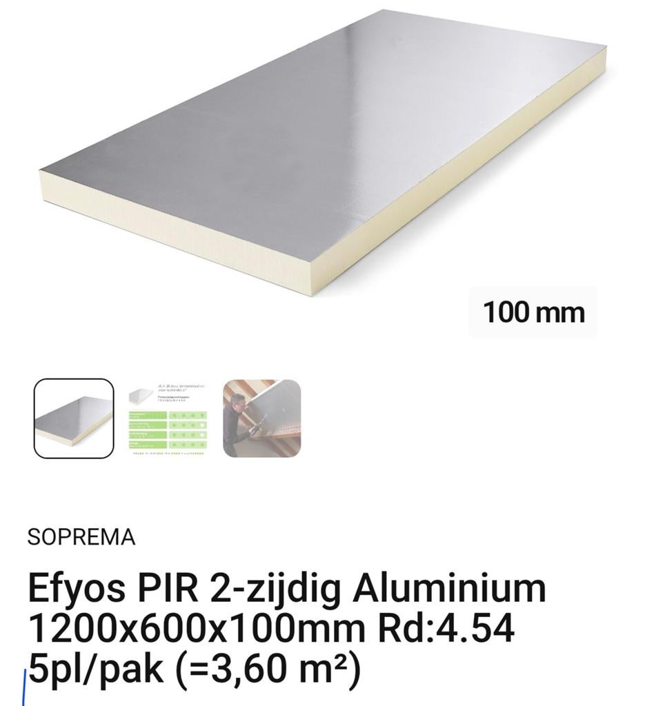 10 Nieuwe Soprema PIR isolatieplaten 10 cm dik (60x120cm), Ophalen, Dakisolatie, Nieuw, 5 tot 10 m²