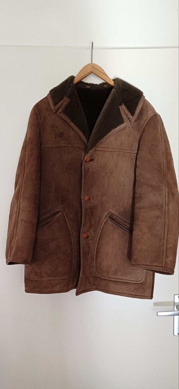 Originele jaren '70 bruine heren lammycoat S/M, Ophalen, Zo goed als nieuw, Maat 48/50 (M), Bruin