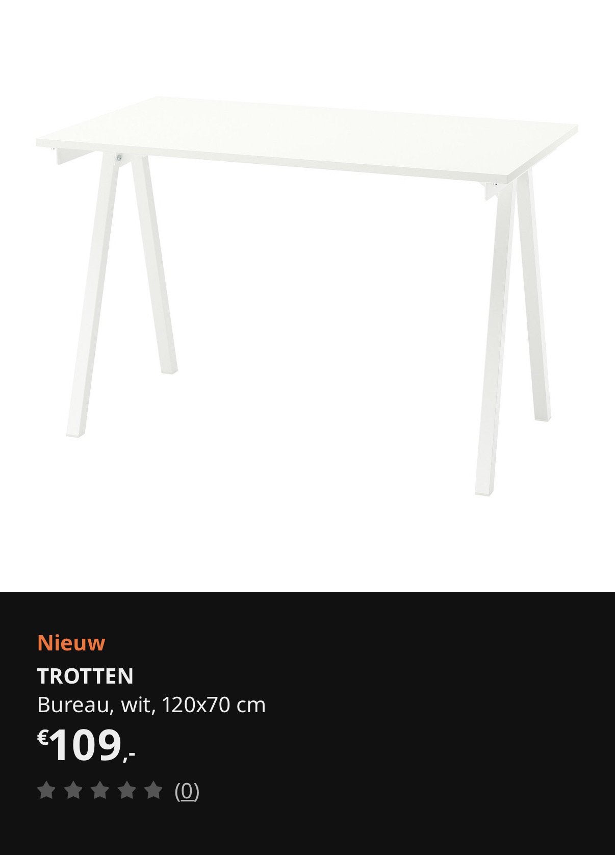 Wit Bureau, Ophalen, 120 cm, Schoolbureau, Zo goed als nieuw