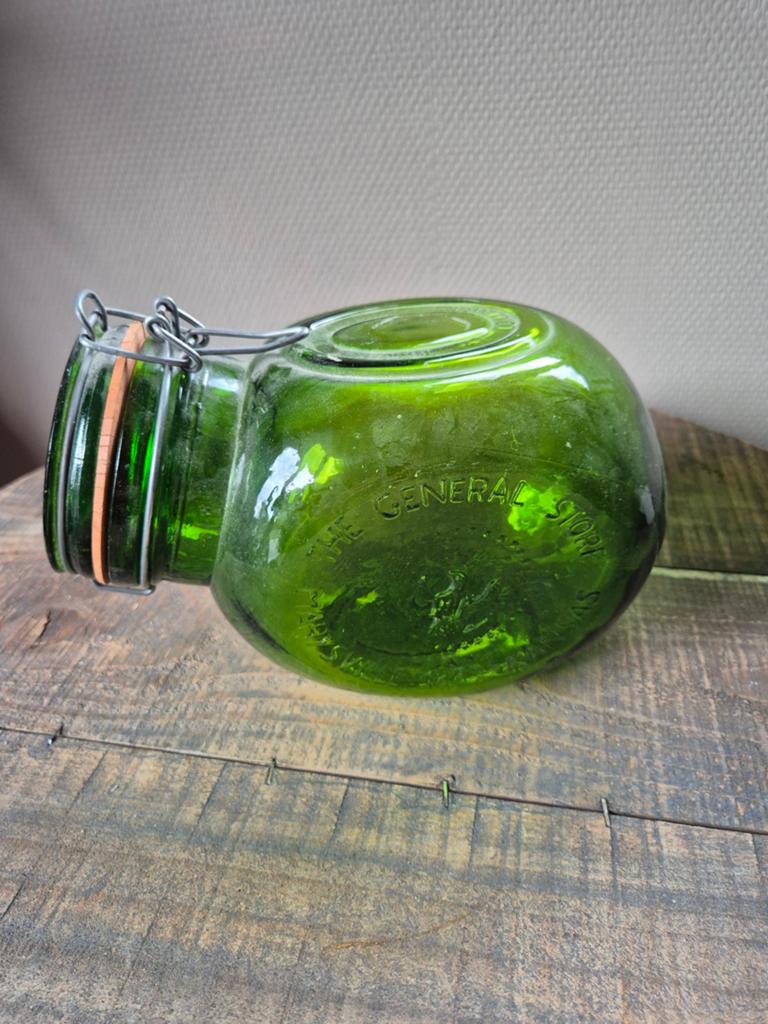 Brocante groene snoeppot, Ophalen of Verzenden