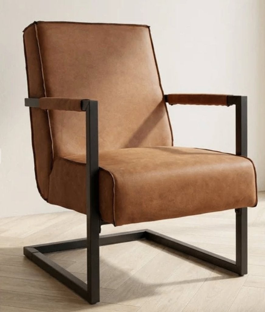 Industriële leren fauteuil - Nieuw met garantie, Huis en Inrichting, Minder dan 75 cm, Nieuw, Ophalen of Verzenden, Industrieel, Vintage