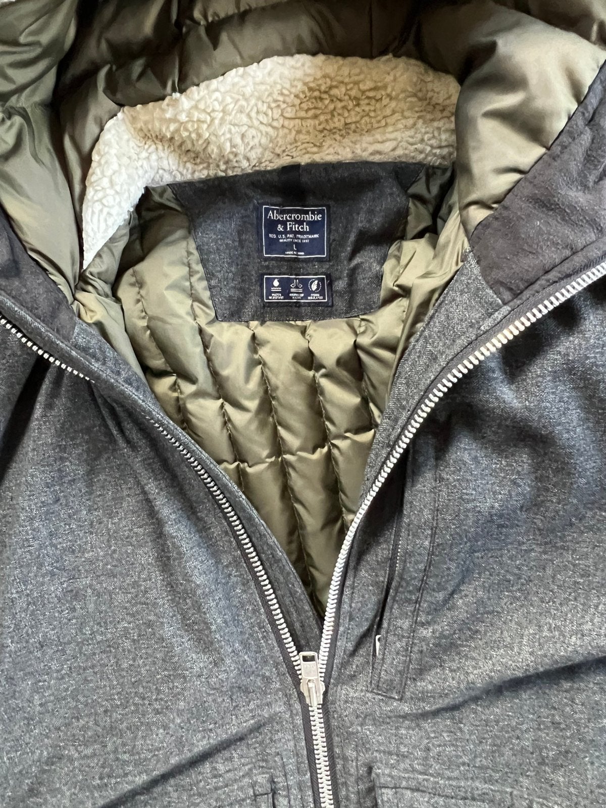 Abercrombie & Fitch winterjas heren, maat L, Ophalen of Verzenden, Zo goed als nieuw, Maat 52/54 (L), Grijs