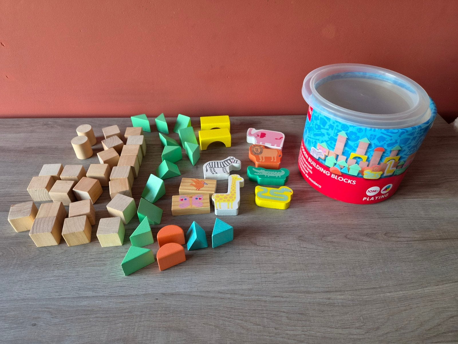 Houten blokjes in ton - 50 stuks, Ophalen of Verzenden, Gebruikt, Overige merken