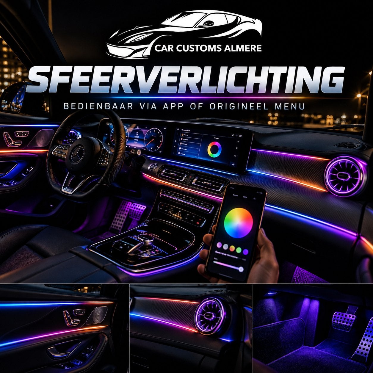Sfeerverlichting Auto - Bedienbaar via App of Menu