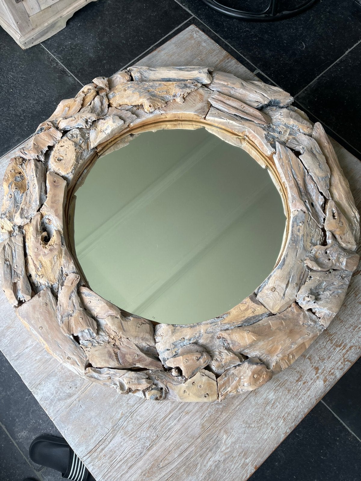 Massief Teak houten spiegel white washed! Zware kwaliteit!, Huis en Inrichting, Woonaccessoires | Spiegels, Ophalen, Zo goed als nieuw
