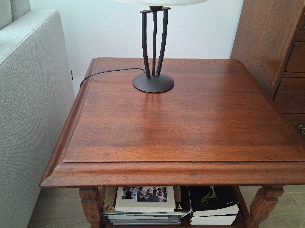 mooi eikenhoutensalontafel met 2 bijzettafels, Huis en Inrichting, Tafels | Bijzettafels, Klassiek, Zo goed als nieuw, 75 cm of meer