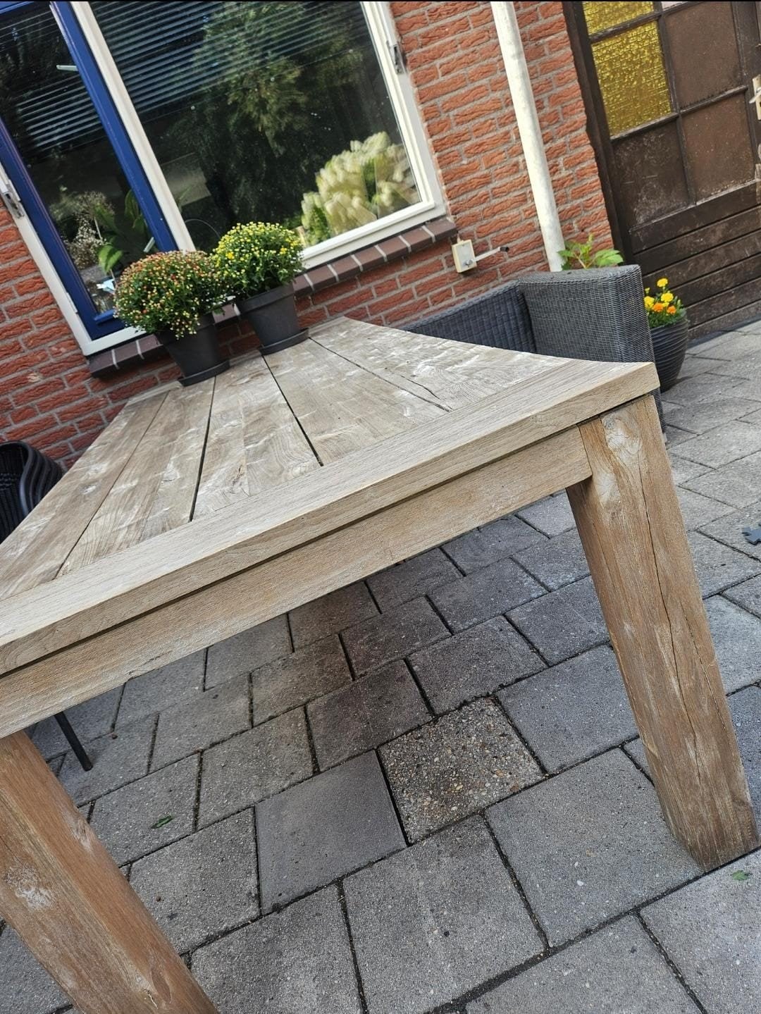 tuintafel inclusief stoelen, Ophalen, Gebruikt, Rechthoekig, Hout