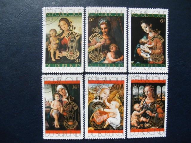 Postzegels Burundi 1971 kerst + opdruk Unicef - cw. € 2,00., Ophalen of Verzenden, Overige landen, Gestempeld