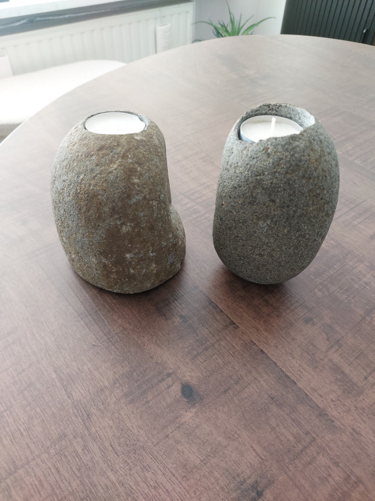 Set van 2 natuurstenen waxinelichthouders, Ophalen, Waxinelichthouder, Zo goed als nieuw, Grijs