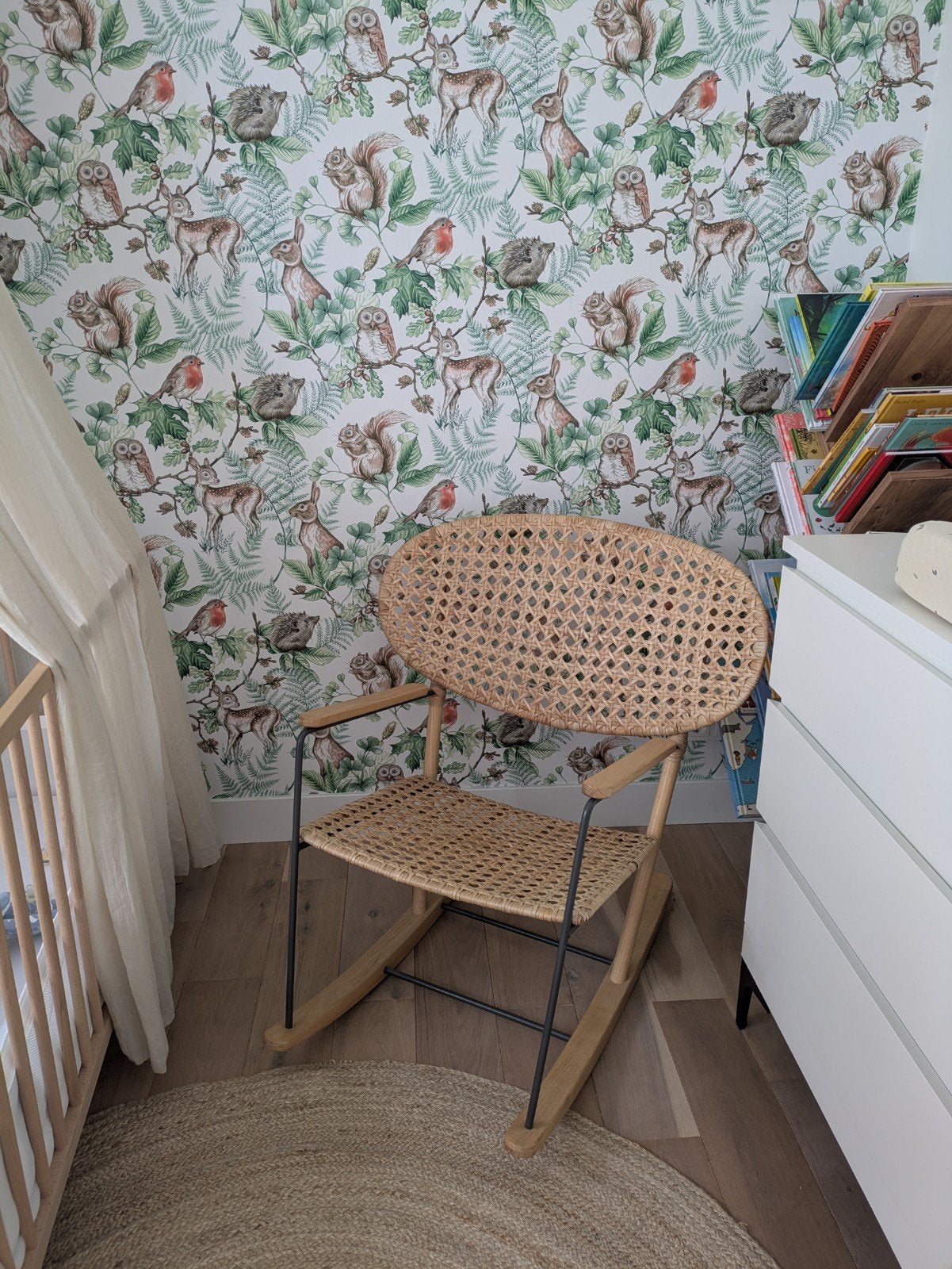 Z.G.A.N. IKEA GRÖNADAL rotan rieten schommelstoel berkenhout, Ophalen, Zo goed als nieuw, Bruin, Eén