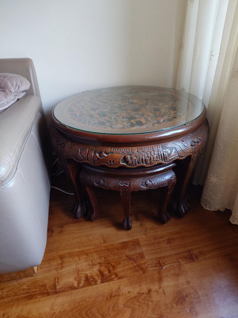 Antieke Aziatische tafel met 4 krukken, Antiek en Kunst, Ophalen
