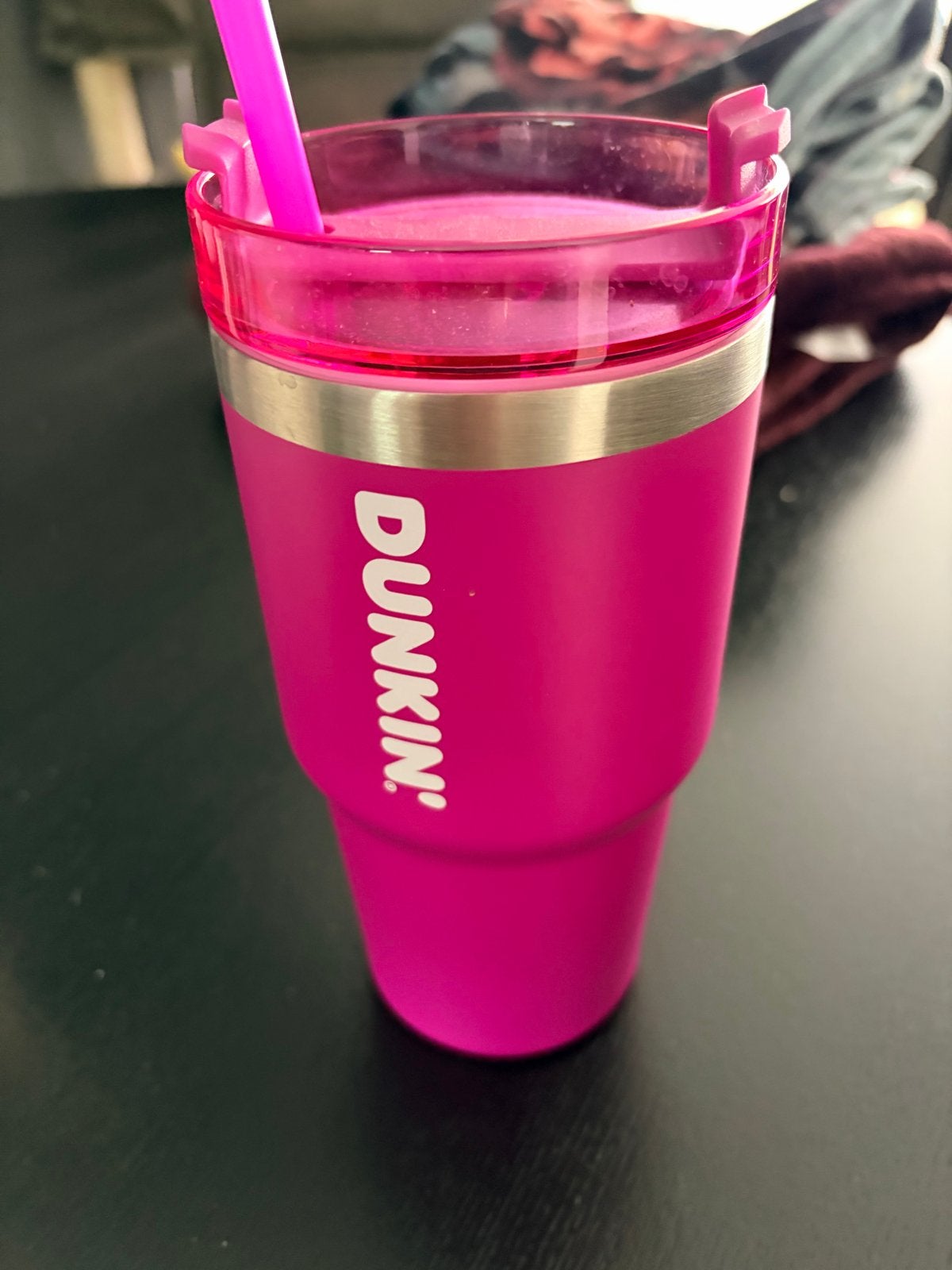 Dunkin' roze thermosbeker met rietje, Overige typen, Kunststof, Ophalen of Verzenden, Zo goed als nieuw