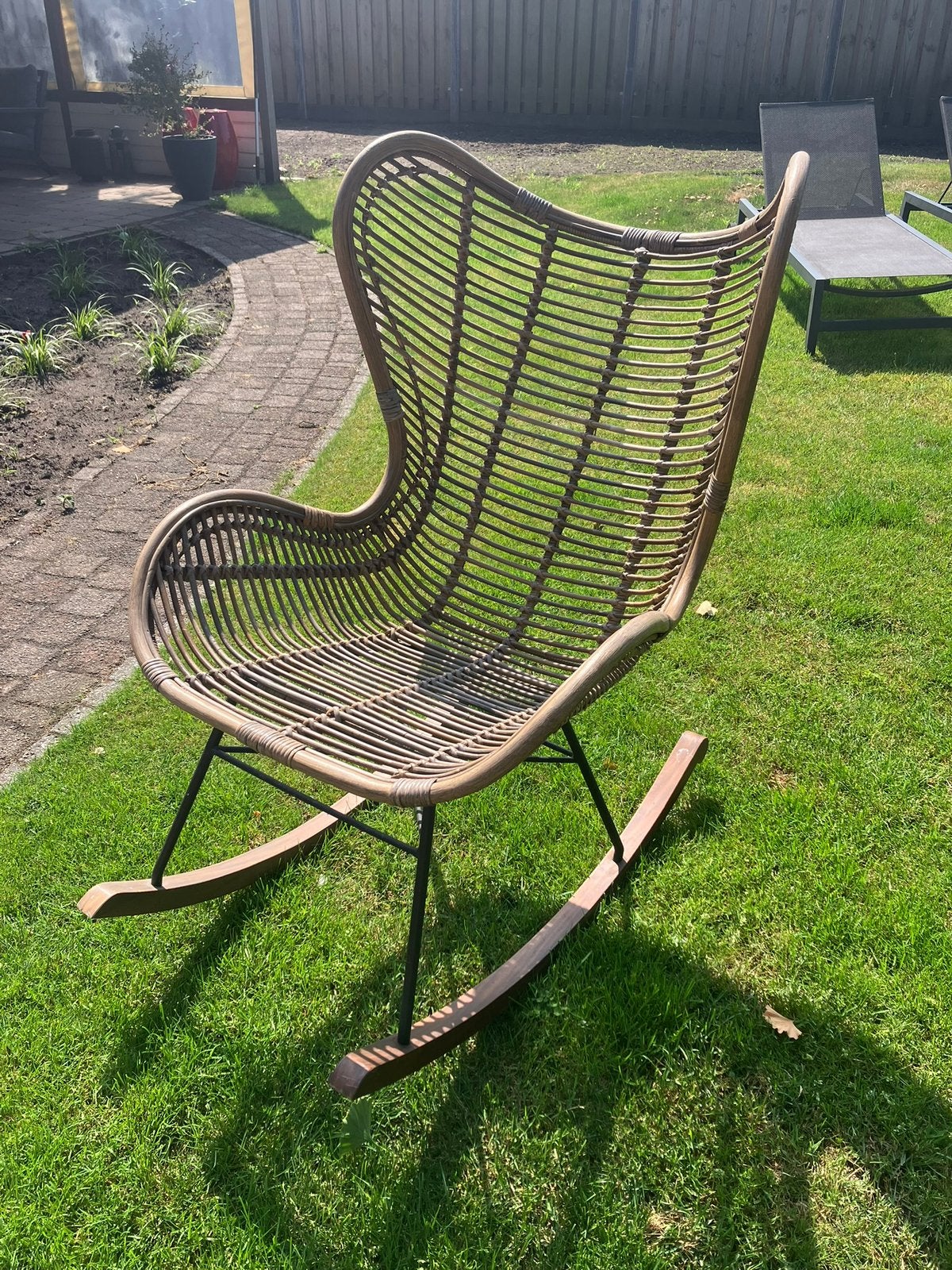 Stevige rotan schommelstoel, Ophalen, Bruin, Schommelstiel, Riet of Rotan