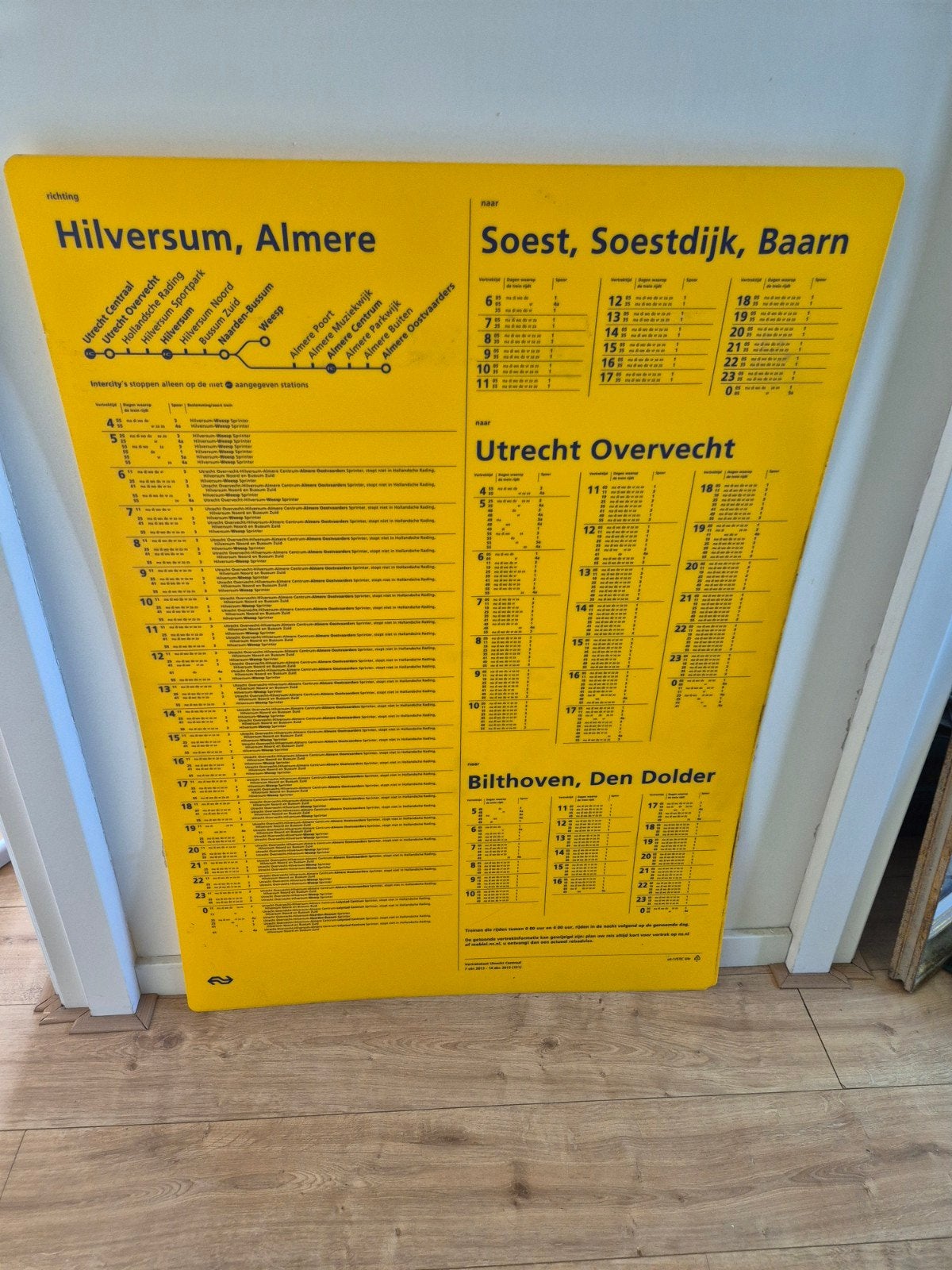 NS Trein Vertrekstaat Dienstregeling Bord Utrecht Hilversum, Ophalen, Gebruikt, Trein, Overige typen