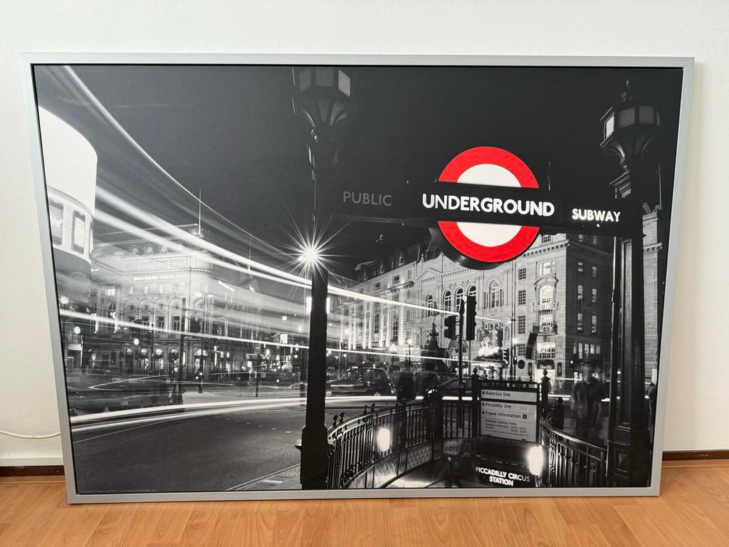 Grote zwart-wit foto Londen Underground Piccadilly Circus, Ophalen, Zo goed als nieuw, 100 tot 125 cm, Foto of Poster