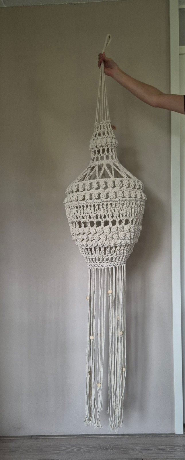 Grote ecru macramé lampion - 200 cm lang, 40 cm doorsnee, Ophalen of Verzenden, Zo goed als nieuw, Textiel